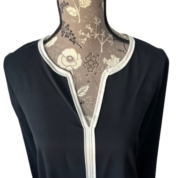 Ann Taylor Women's Small Black & White Long Sleeves Pullover V-neck Blouse Top - Picture 3 of 15